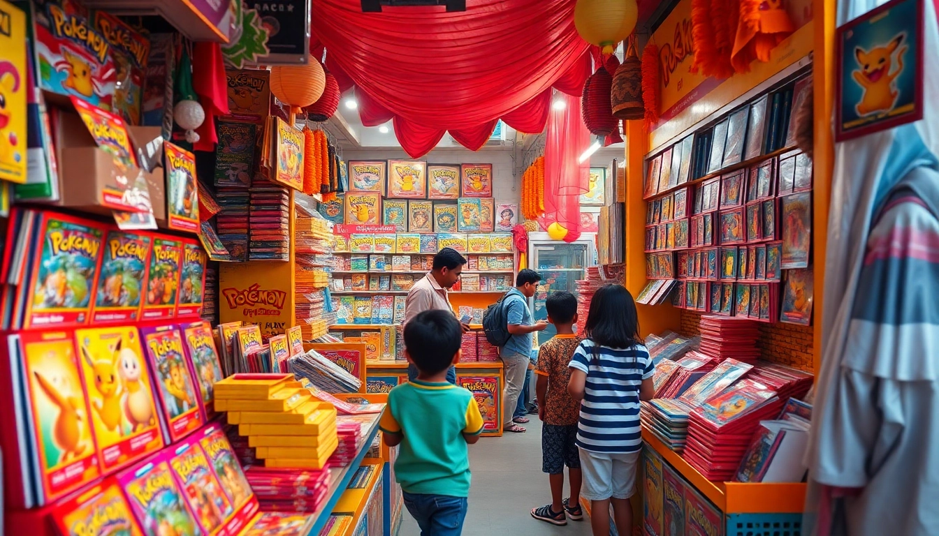 Explore vibrant Pokémon cards india at a market stall with colorful packs and eager fans.
